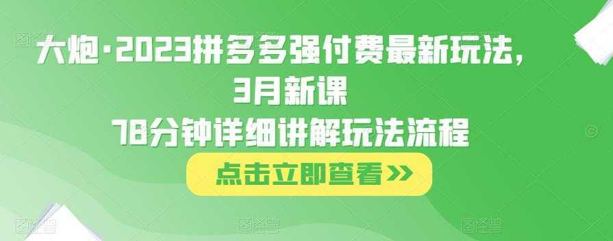 大炮·2023拼多多强付费最新玩法,3月新课78分钟详细讲解玩法流程