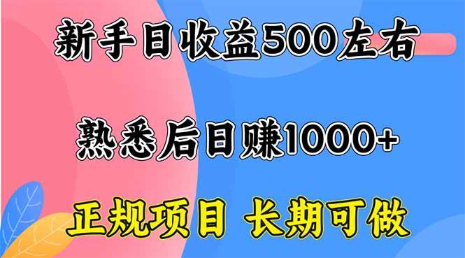 新手日收益500+ 正规项目 长期可做