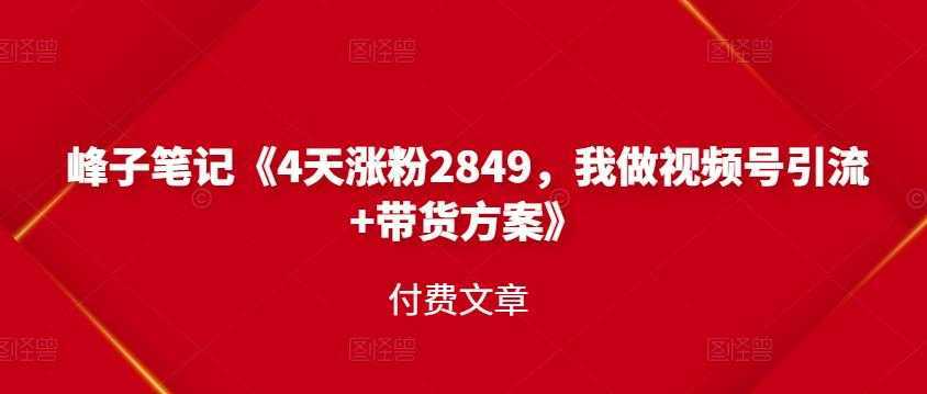 峰子笔记《4天涨粉2849，我做视频号引流+带货方案》付费文章