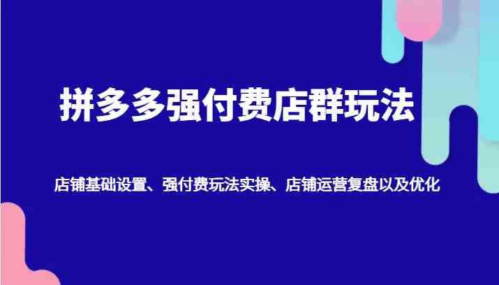 拼多多强付费店群玩法：店铺基础设置、强付费玩法实操、店铺运营复盘以及优化