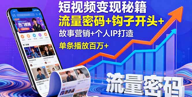 短视频变现秘籍，流量密码+钩子开头+故事营销+个人IP打造，单条播放百万+