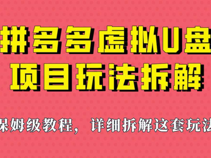 拼多多虚拟U盘项目，保姆级拆解，可多店操作，一天1000左右！