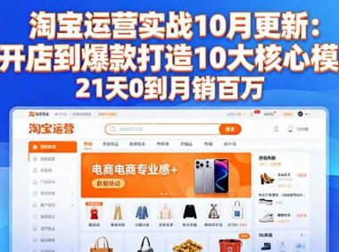 淘宝运营实战10月更新：从开店到爆款打造10大核心模块，21天0到月销百万